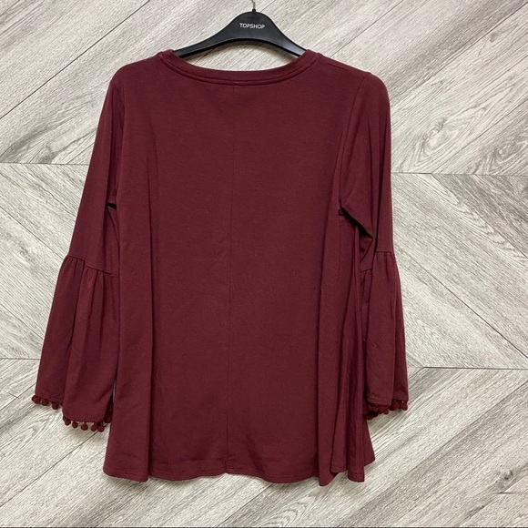 Johnny Was | Bell Sleeve Pom Pom Trim Top Wine XS - Picture 9 of 9